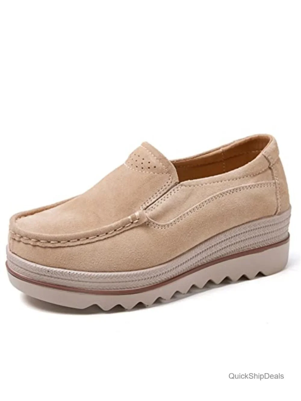 Women's Suede Platform Loafers Wedge Slip-On Comfortable Work Shoes